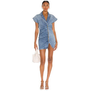 Retrofete Gia Stretch Denim 90s Y2K Asymmetrical Snap Corset Mini Dress Small